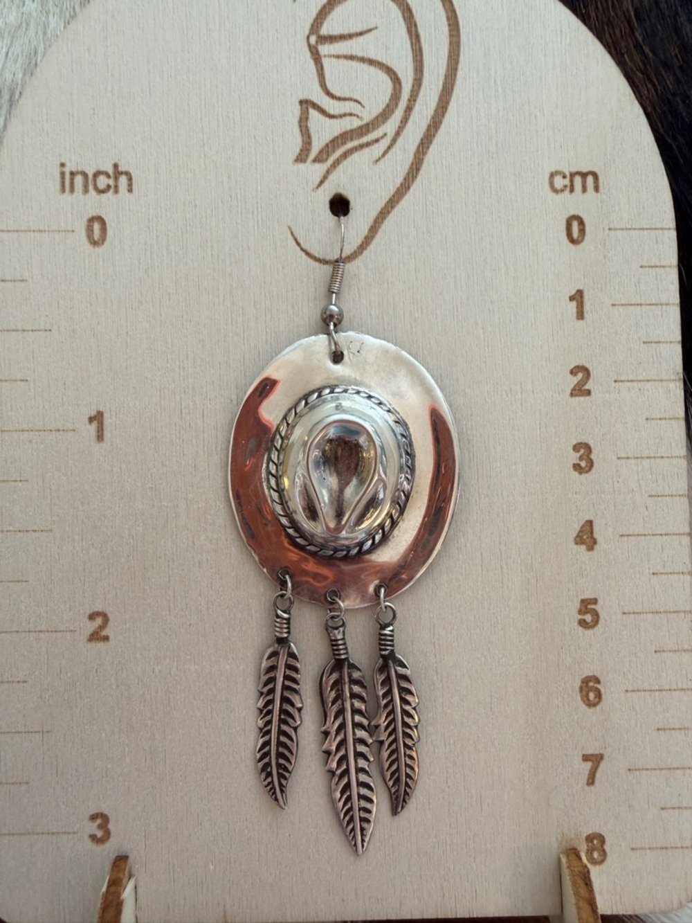 ❤️ Signed “PAJ” Vintage Sterling Silver 9.2G Cowboy Hat w Feather Dangles 3.12”L - Picture 11 of 17